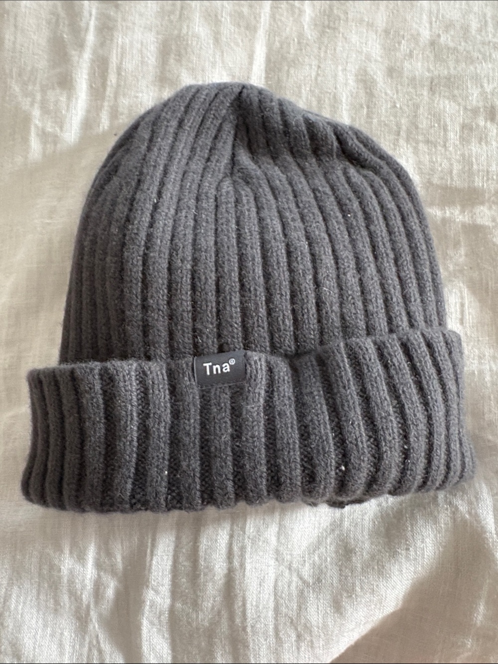 TNA Grey Ribbed Fold-Over Beanie